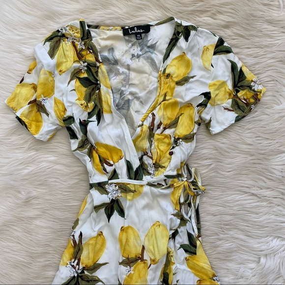 Lulus Lemon Print Short Sleeve True Wrap Dress - Picture 3 of 12
